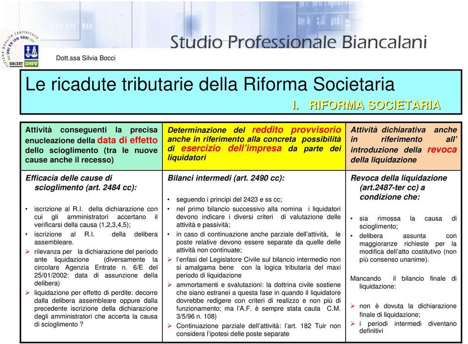 2484 cc): iscrizione al R.I. della dichiarazione con cui gli amministratori accertano il verificarsi della causa (1,2,3,4,5); iscrizione al R.I. della delibera assembleare.