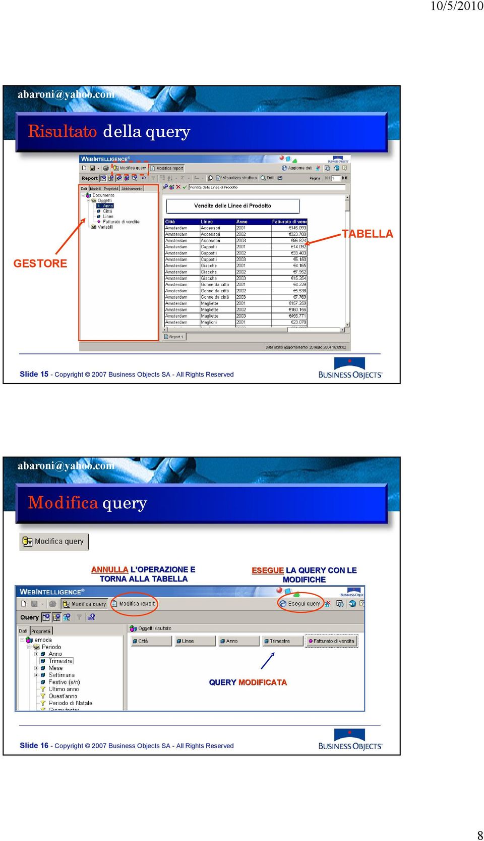 OPERAZIONE E TORNA ALLA TABELLA ESEGUE LA QUERY CON LE MODIFICHE QUERY