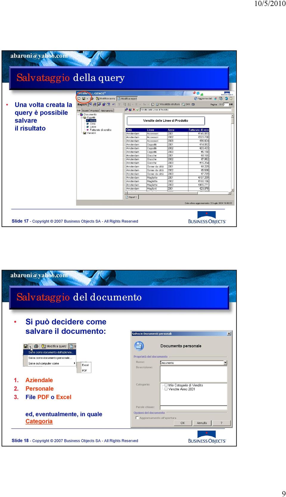 decidere come salvare il documento: 1. Aziendale 2. Personale 3.