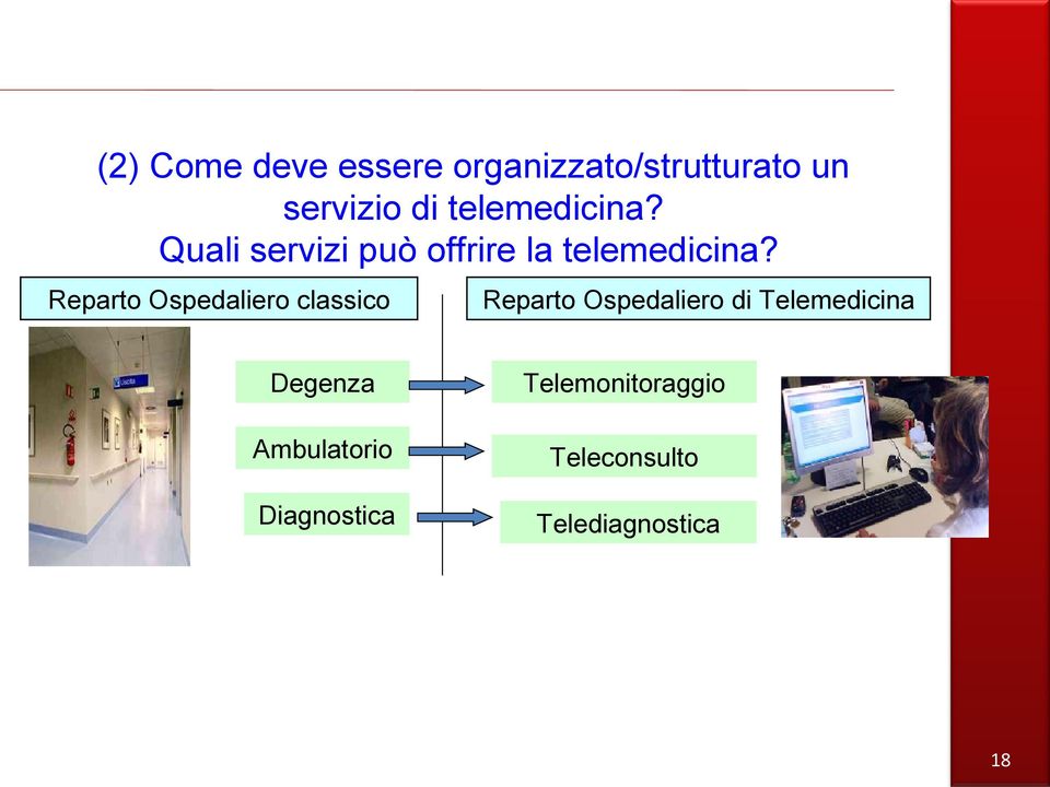 Reparto Ospedaliero classico Reparto Ospedaliero di Telemedicina