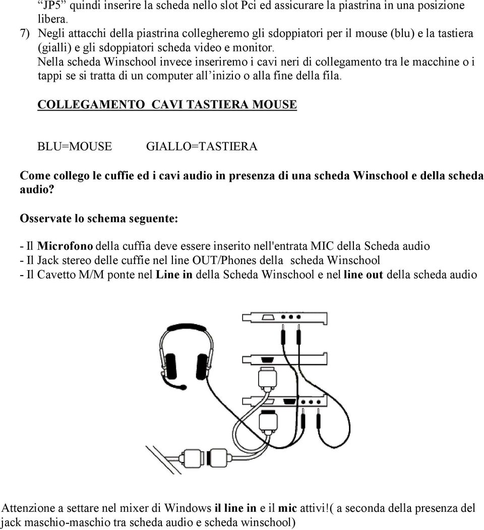 Nella scheda Winschool invece inseriremo i cavi neri di collegamento tra le macchine o i tappi se si tratta di un computer all inizio o alla fine della fila.