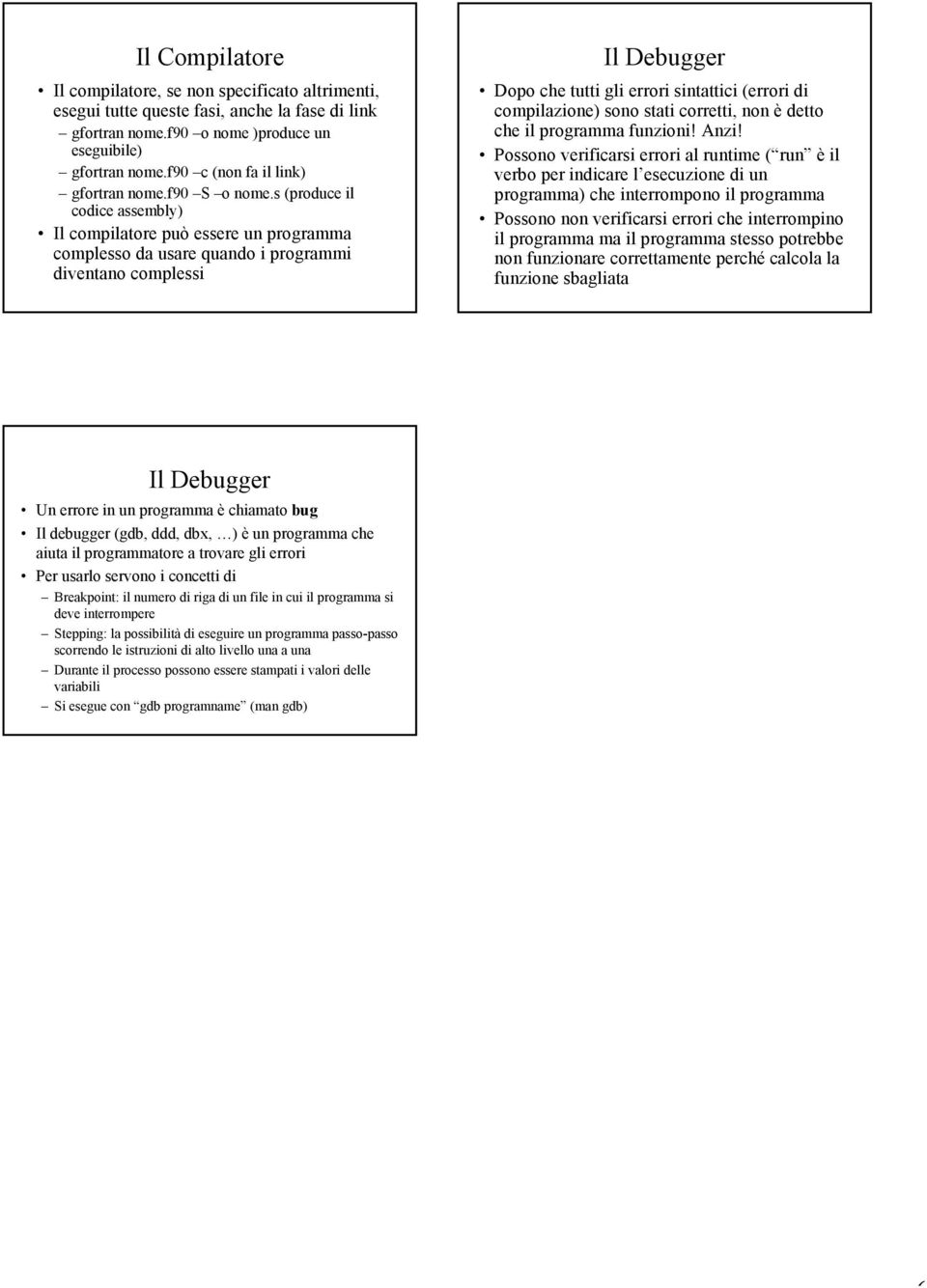 s (produce il codice assembly) Il compilatore può essere un programma complesso da usare quando i programmi diventano complessi Il Debugger Dopo che tutti gli errori sintattici (errori di