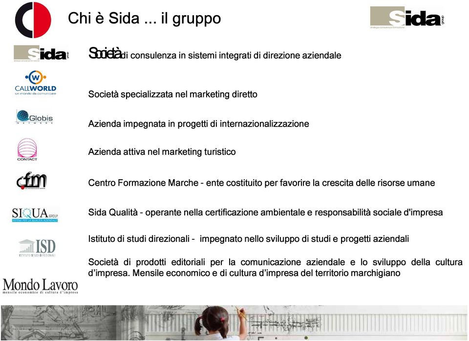 internazionalizzazione Azienda attiva nel marketing turistico Centro Formazione Marche - ente costituito per favorire la crescita delle risorse umane Sida Qualità -