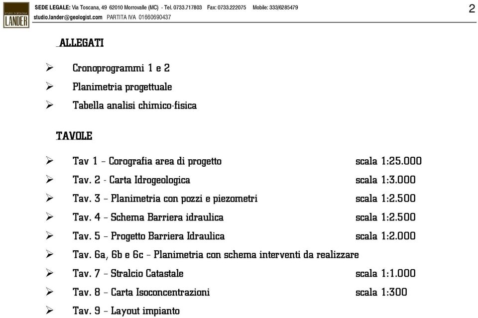 4 Schema Barriera idraulica scala 1:2.500 Tav. 5 Progetto Barriera Idraulica scala 1:2.000 Tav.