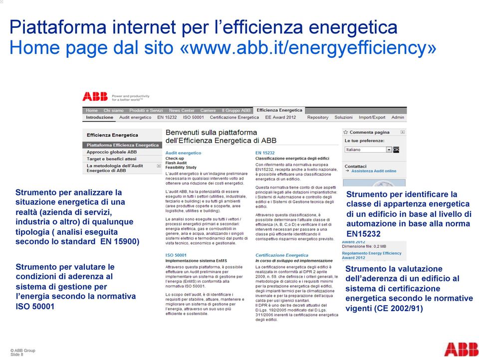 secondo lo standard EN 15900) Strumento per identificare la classe di appartenza energetica di un edificio in base al livello di automazione in base alla norma EN15232