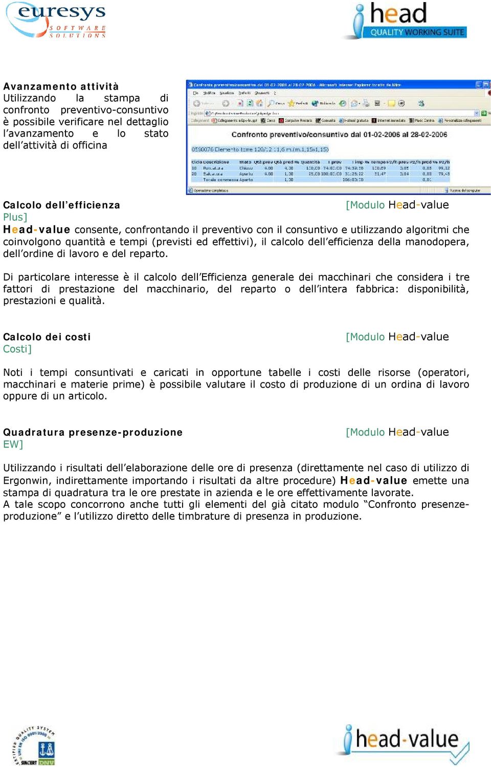 manodopera, dell ordine di lavoro e del reparto.