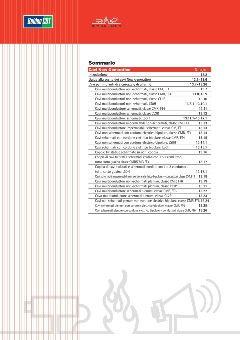 10 Cavi multiconduttori non-schermati, LS0H 13.8.1-13.10.1 Cavi multiconduttore schermati, classe CMR, FT4 13.11 Cavi multiconduttore schermati, classe CL3R 13.