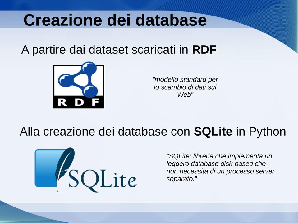 database con SQLite in Python SQLite: libreria che implementa un