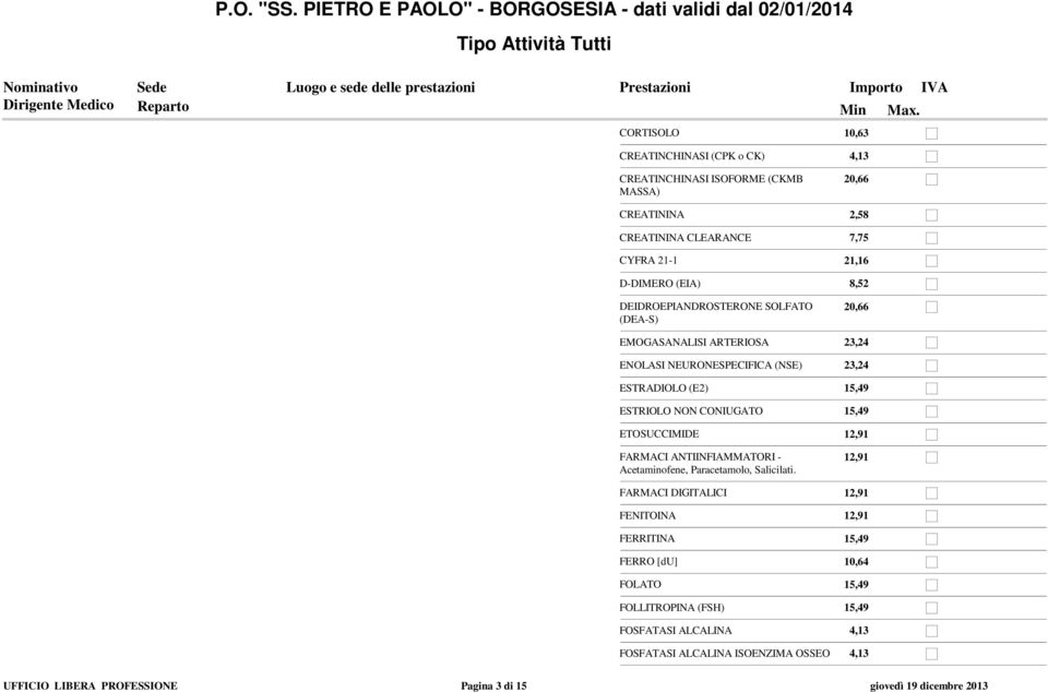 DEIDROEPIANDROSTERONE SOLFATO (DEA-S) 20,66 EMOGASANALISI ARTERIOSA 23,24 ENOLASI NEURONESPECIFICA (NSE) 23,24 ESTRADIOLO (E2) 15,49 ESTRIOLO NON CONIUGATO