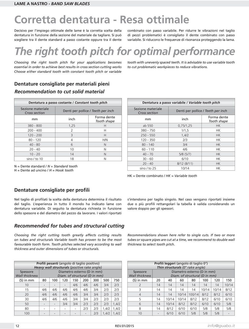Per ridurre le vibrazioni nel taglio di pezzi problematici è consigliato il dente combinato con passo variabile. Si riducono le frequenze di risonanza proteggendo la lama.