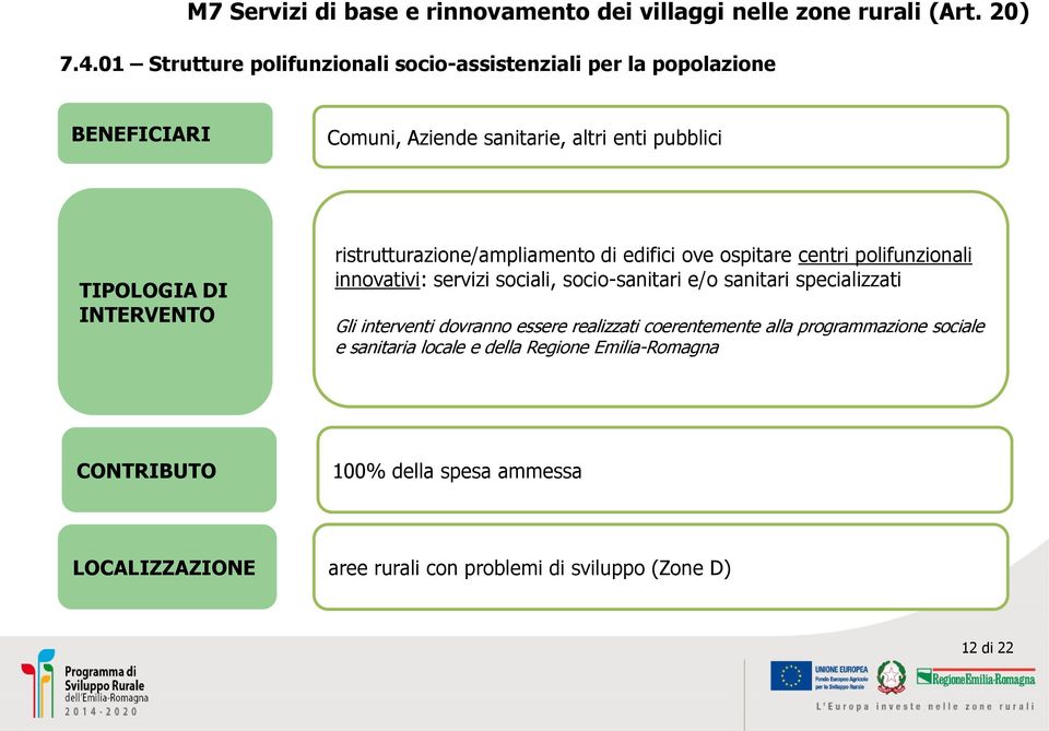 ristrutturazione/ampliamento di edifici ove ospitare centri polifunzionali innovativi: servizi sociali, socio-sanitari e/o sanitari specializzati Gli