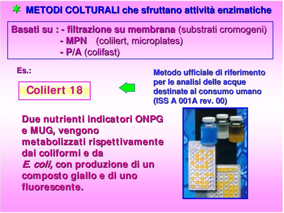 : Colilert 18 Metodo ufficiale di riferimento per le analisi delle acque destinate al consumo umano (ISS A 001A