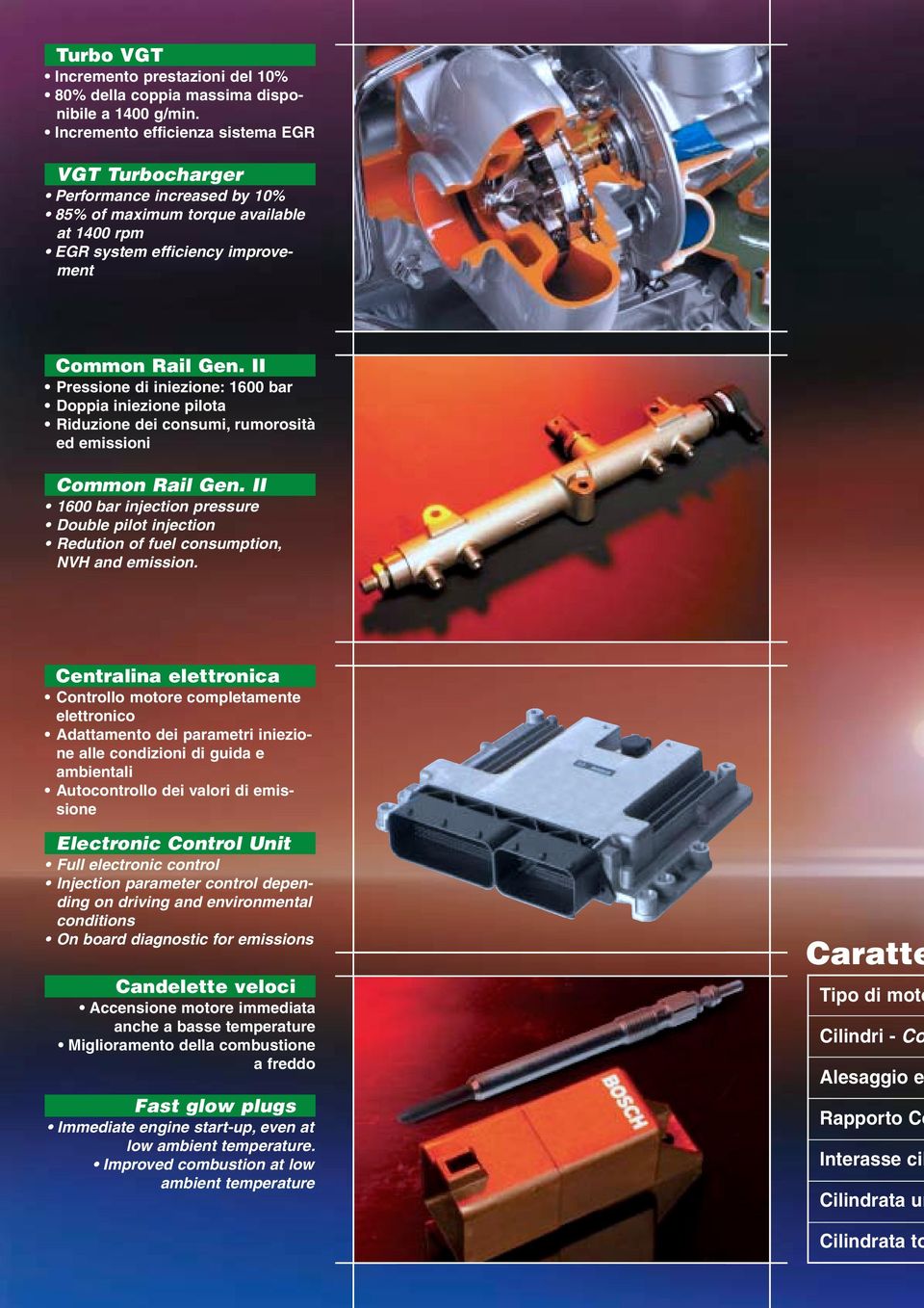 II Pressione di iniezione: 1600 bar Doppia iniezione pilota Riduzione dei consumi, rumorosità ed emissioni Common Rail Gen.