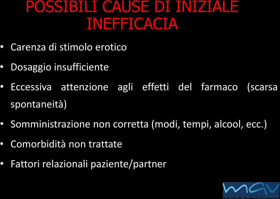 (scarsa spontaneità) Somministrazione non corretta (modi, tempi,