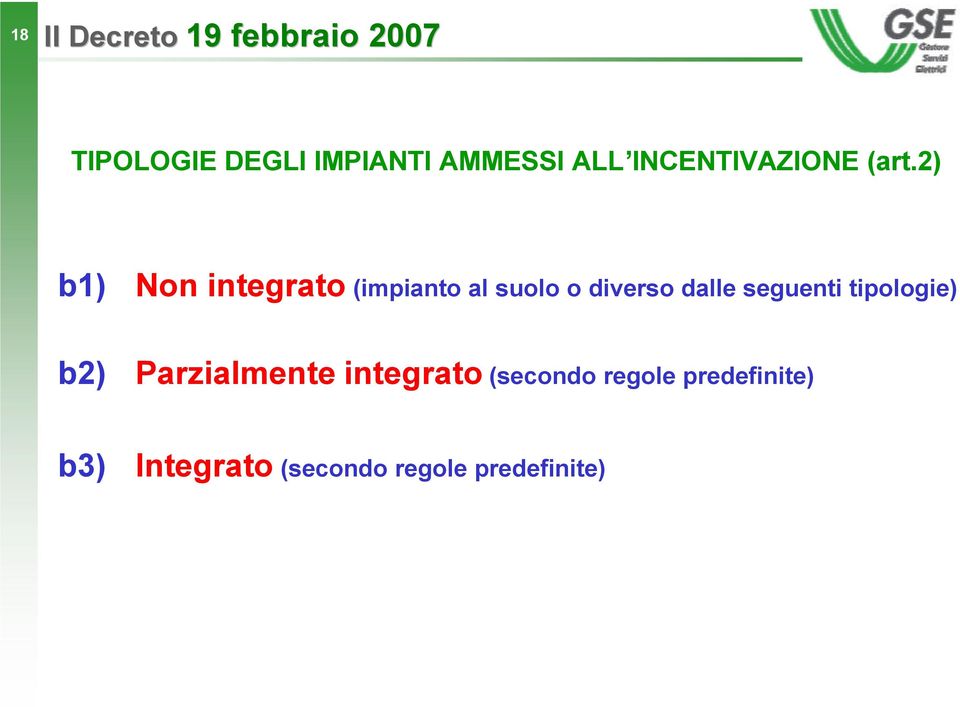 2) b1) Non integrato (impianto al suolo o diverso dalle seguenti