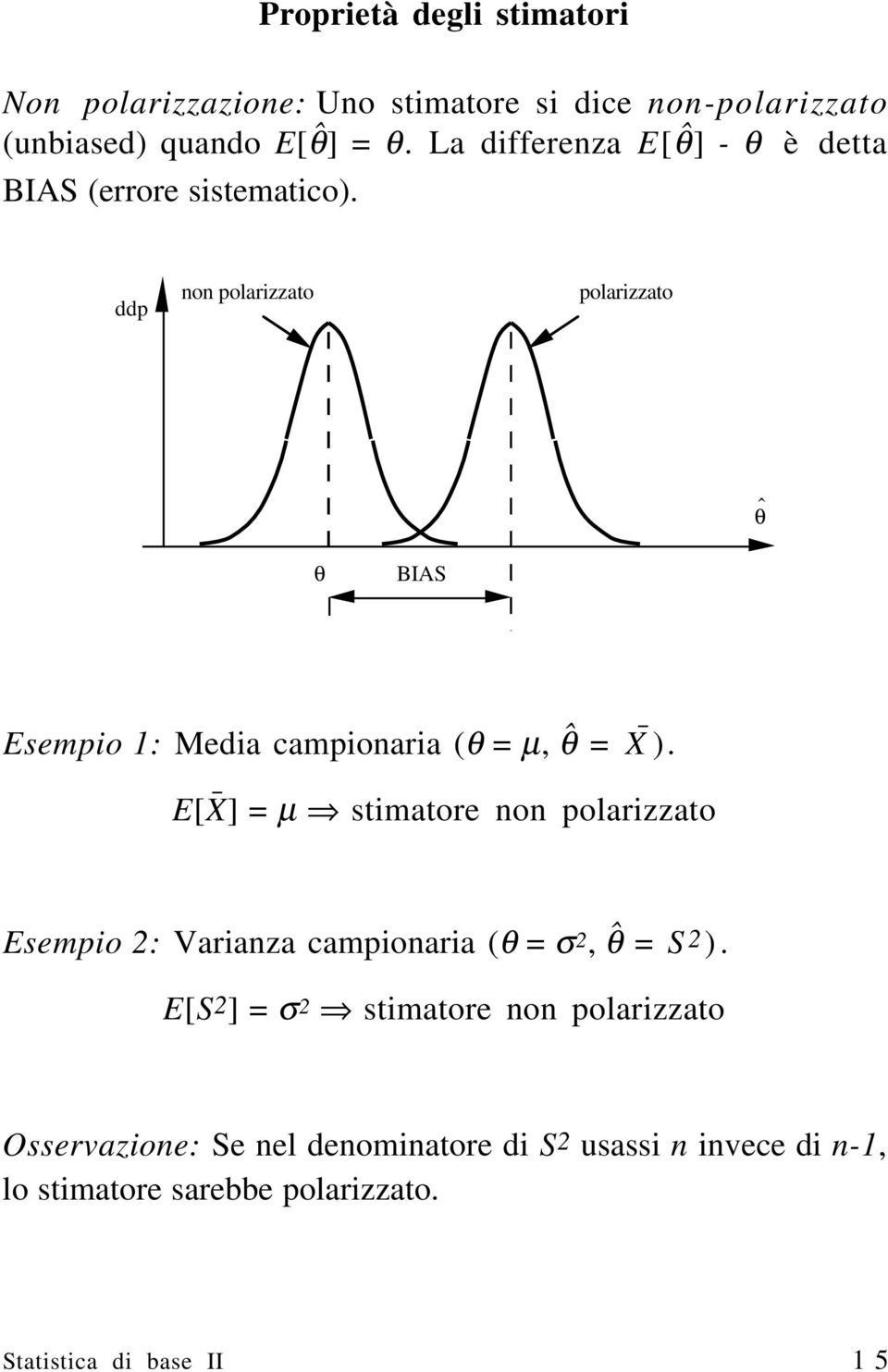 ddp non polarizzato polarizzato θˆ θ BIAS Esempio 1: Media campionaria (θ = µ, θˆ = X ).