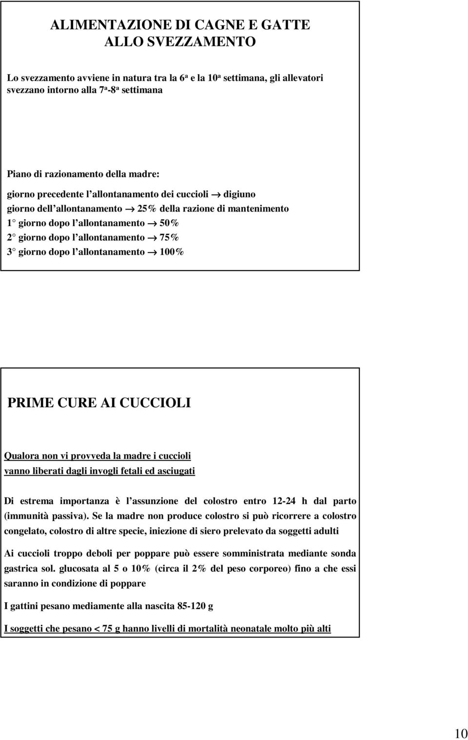 giorno dopo l allontanamento 100% PRIME CURE AI CUCCIOLI Qualora non vi provveda la madre i cuccioli vanno liberati dagli invogli fetali ed asciugati Di estrema importanza è l assunzione del colostro