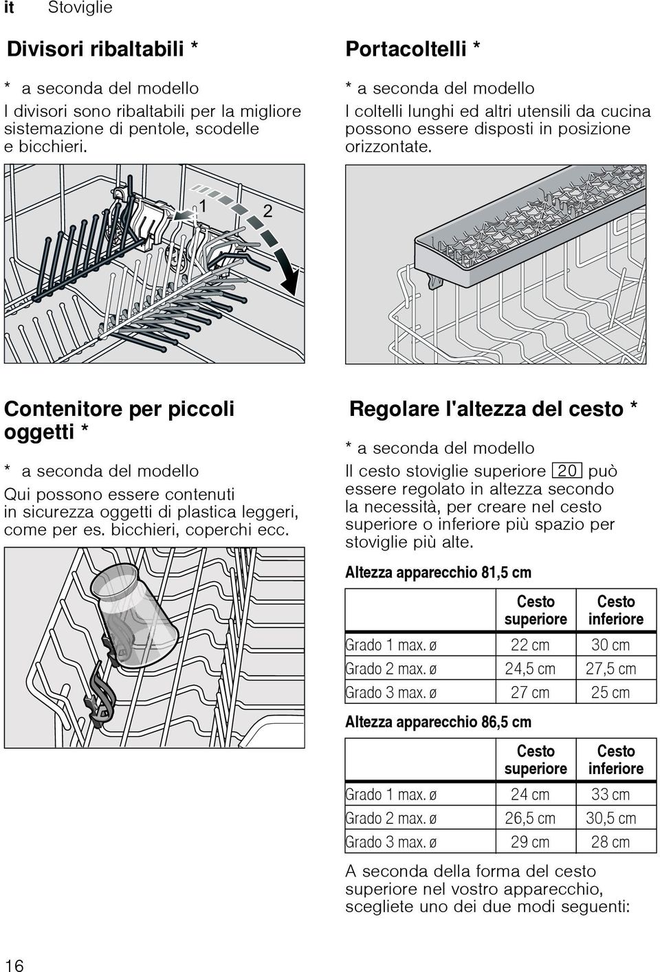 Contenitore per piccoli oggetti *Contenitoreperpicoli ogeti * a seconda del modello Qui possono essere contenuti in sicurezza oggetti di plastica leggeri, come per es. bicchieri, coperchi ecc.