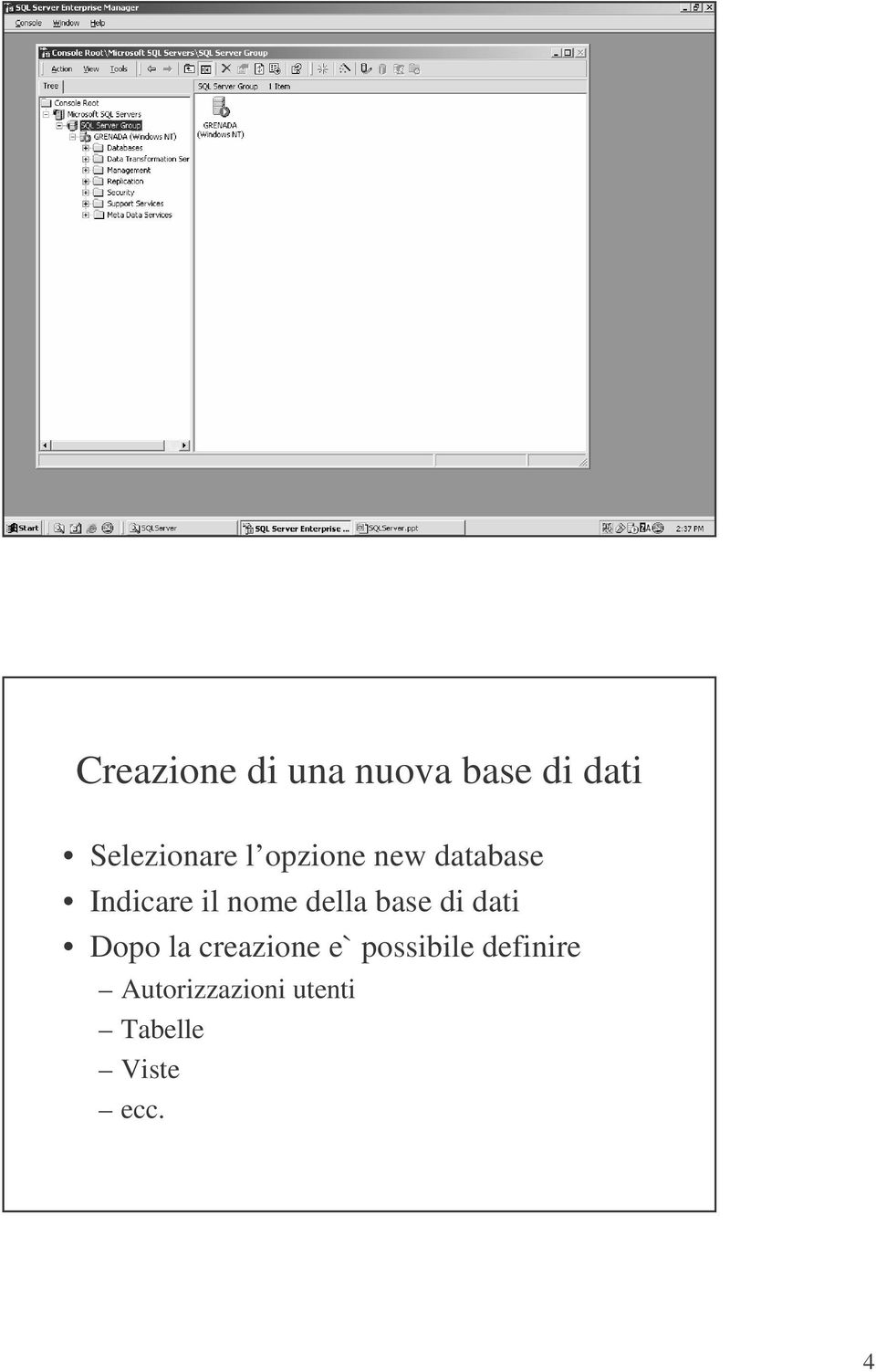 base di dati Dopo la creazione e` possibile