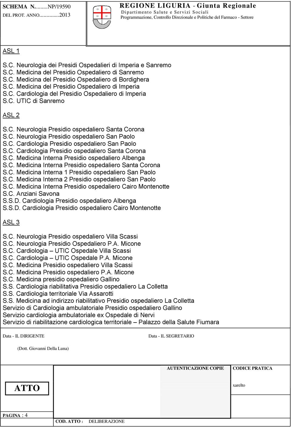 C. Medicina Interna Presidio ospedaliero Albenga S.C. Medicina Interna Presidio ospedaliero Santa Corona S.C. Medicina Interna 1 Presidio ospedaliero San Paolo S.C. Medicina Interna 2 Presidio ospedaliero San Paolo S.