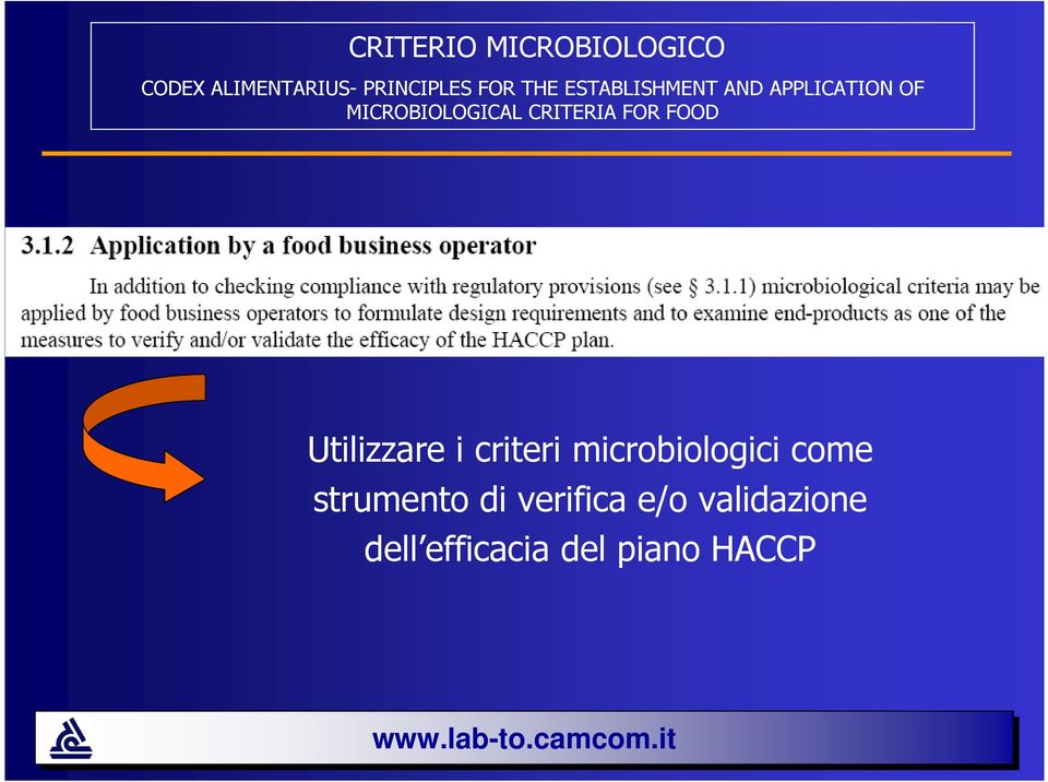 CRITERIA FOR FOOD Utilizzare i criteri microbiologici come