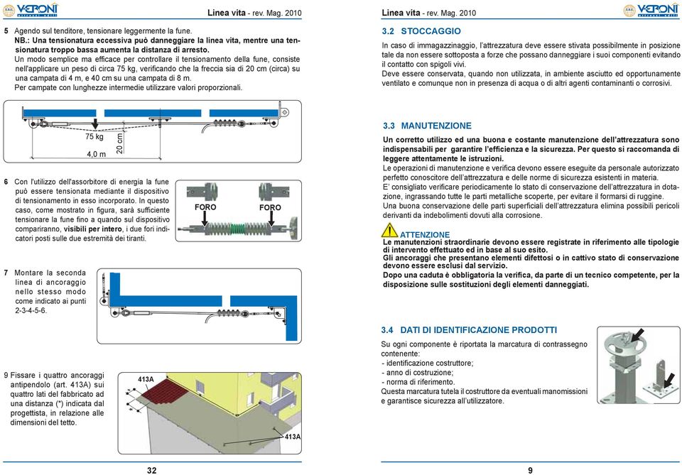 cm su una campata di 8 m. Per campate con lunghezze intermedie utilizzare valori proporzionali. 3.