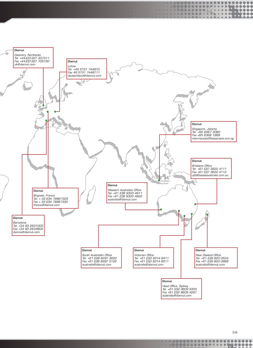 + 33 (0)4 78967329 Fax + 33 (0)4 78967330 france@diamut.com Western Australian Office Tel. +61 (0)8 9303 4611 Fax +61 (0)8 9303 4622 australia@diamut.com Barcelona Tel.