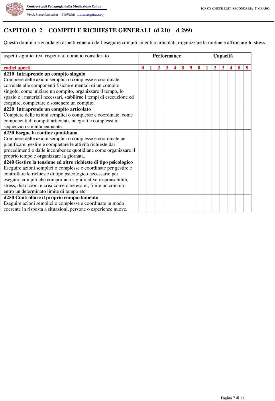 fisiche e mentali di un compito singolo, come iniziare un compito, organizzare il tempo, lo spazio e i materiali necessari, stabilirne i tempi di esecuzione ed eseguire, completare e sostenere un