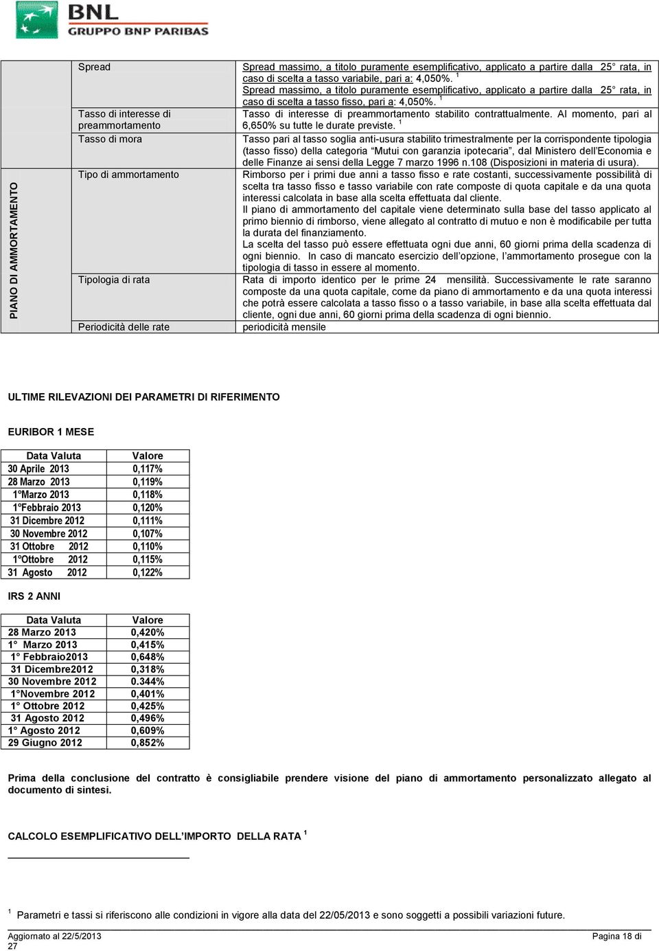 1 Spread massimo, a titolo puramente esemplificativo, applicato a partire dalla 25 rata, in caso di scelta a tasso fisso, pari a: 4,050%.