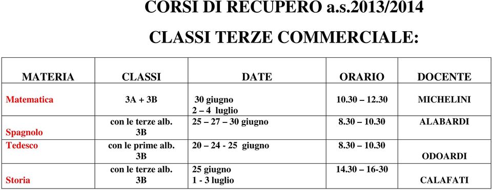 3B 30 giugno 10.30 12.30 MICHELINI 2 4 luglio con le terze alb. 25 27 30 giugno 8.30 10.