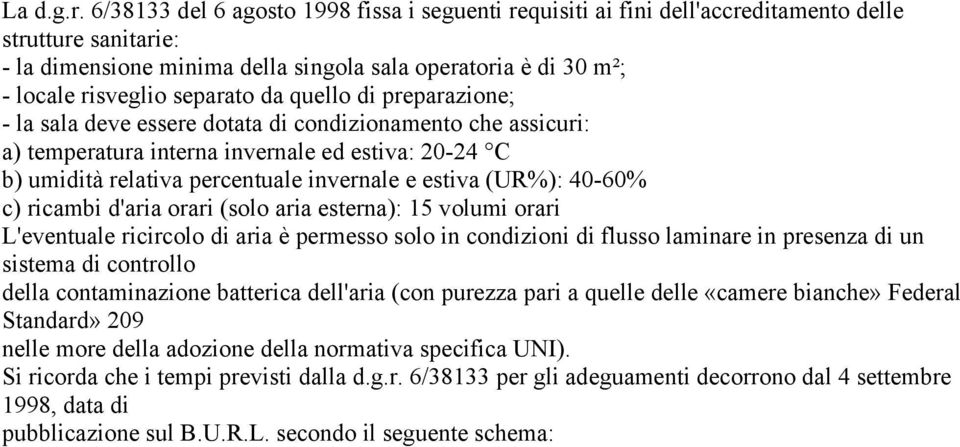 separato da quello di preparazione; - la sala deve essere dotata di condizionamento che assicuri: a) temperatura interna invernale ed estiva: 20-24 C b) umidità relativa percentuale invernale e