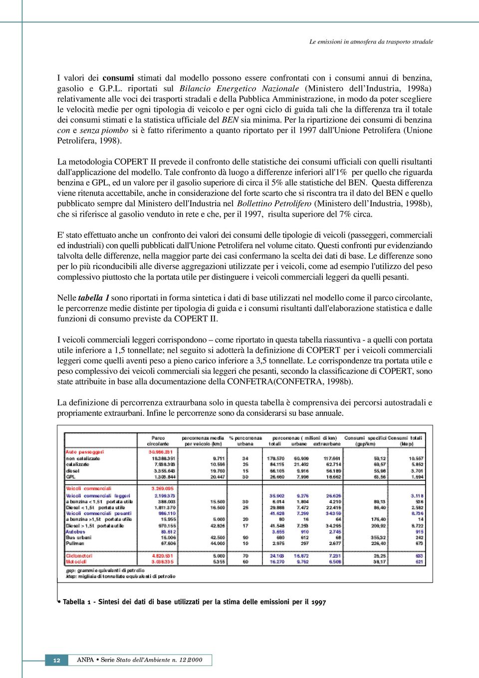 medie per ogni tipologia di veicolo e per ogni ciclo di guida tali che la differenza tra il totale dei consumi stimati e la statistica ufficiale del BEN sia minima.