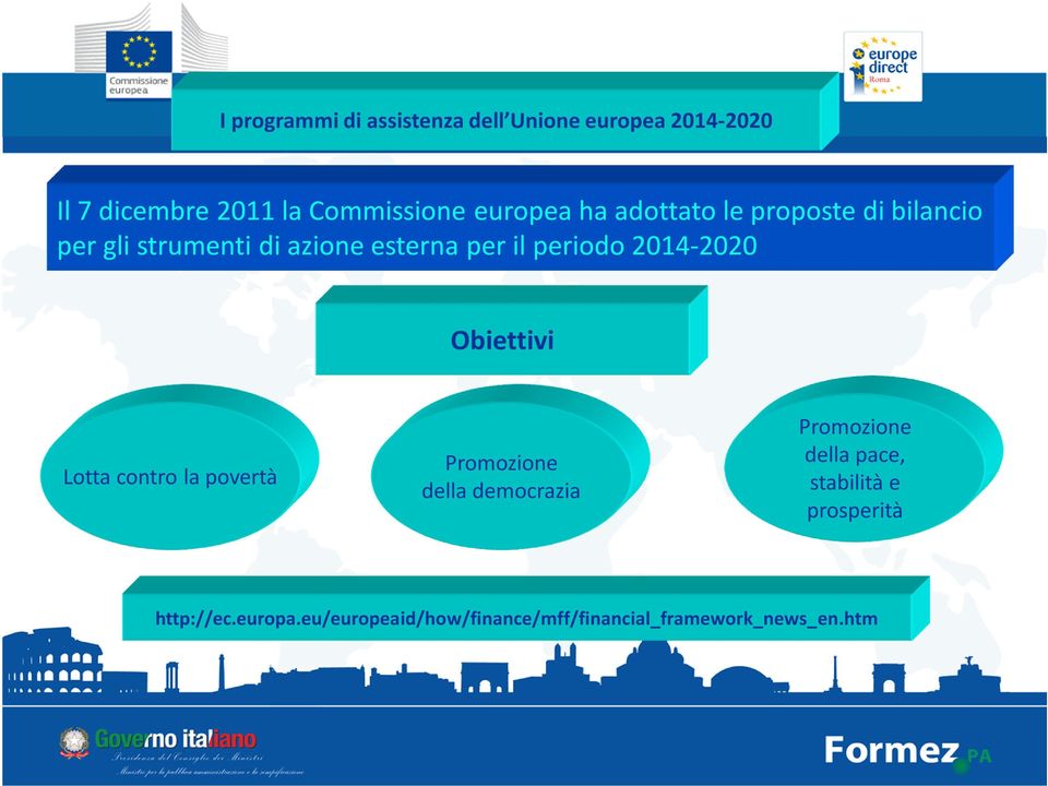 2014-2020 Obiettivi Lotta contro la povertà Promozione della democrazia Promozione della pace,