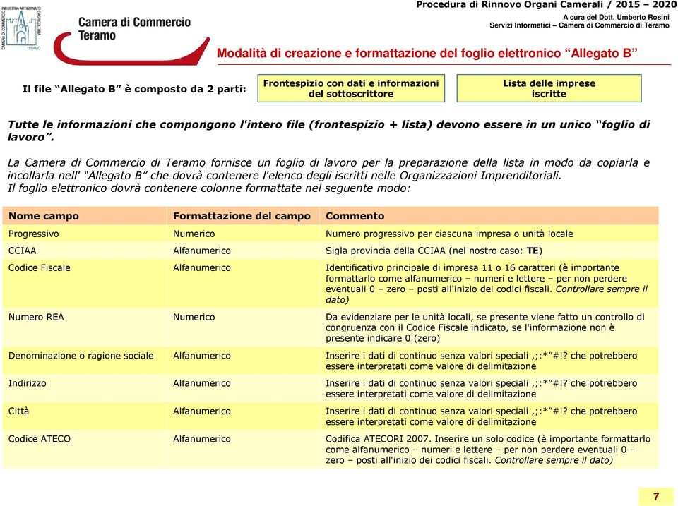 La Camera di Commercio di Teramo fornisce un foglio di lavoro per la preparazione della lista in modo da copiarla e incollarla nell' Allegato B che dovrà contenere l'elenco degli iscritti nelle