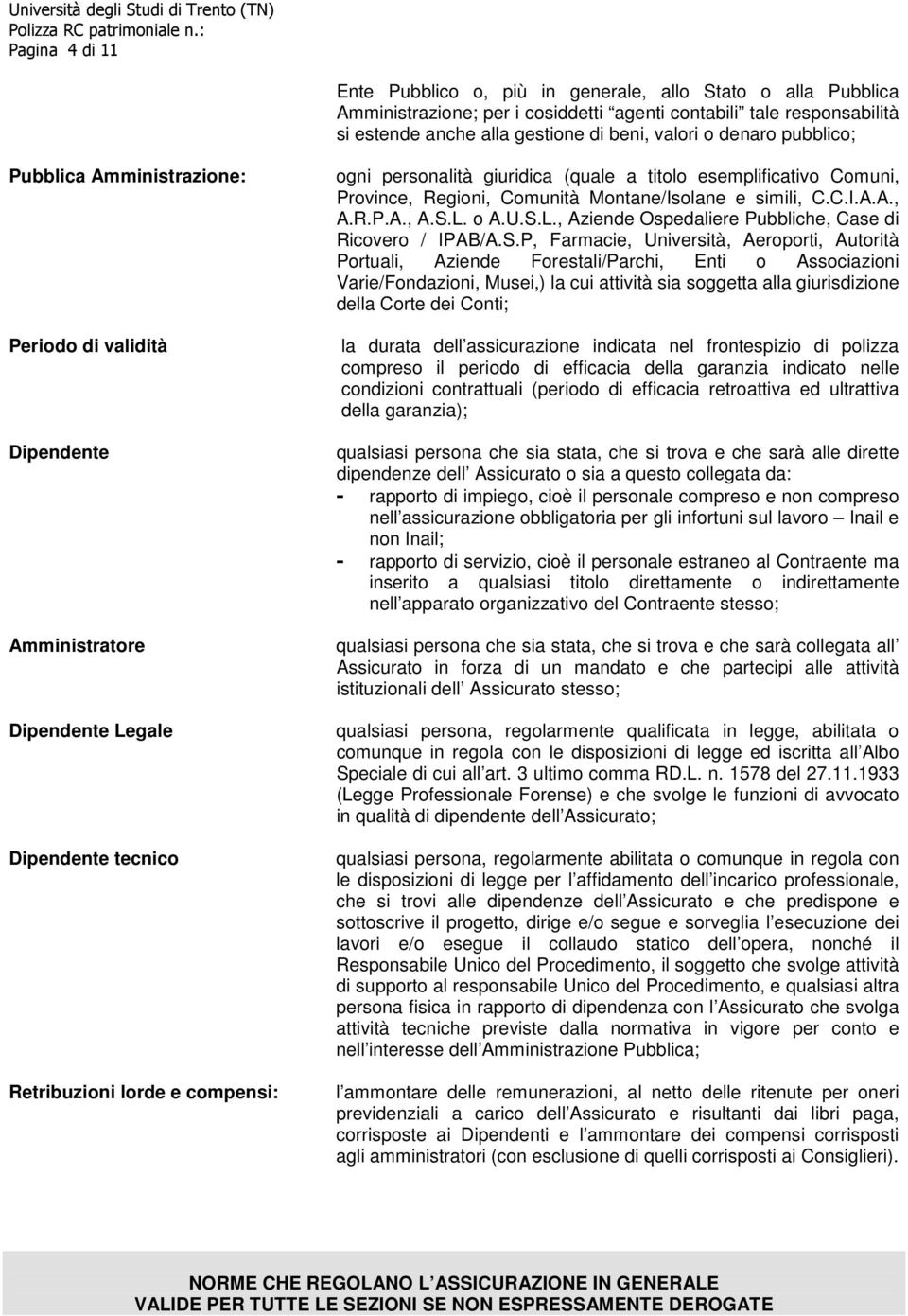 esemplificativo Comuni, Province, Regioni, Comunità Montane/Isolane e simili, C.C.I.A.A., A.R.P.A., A.S.