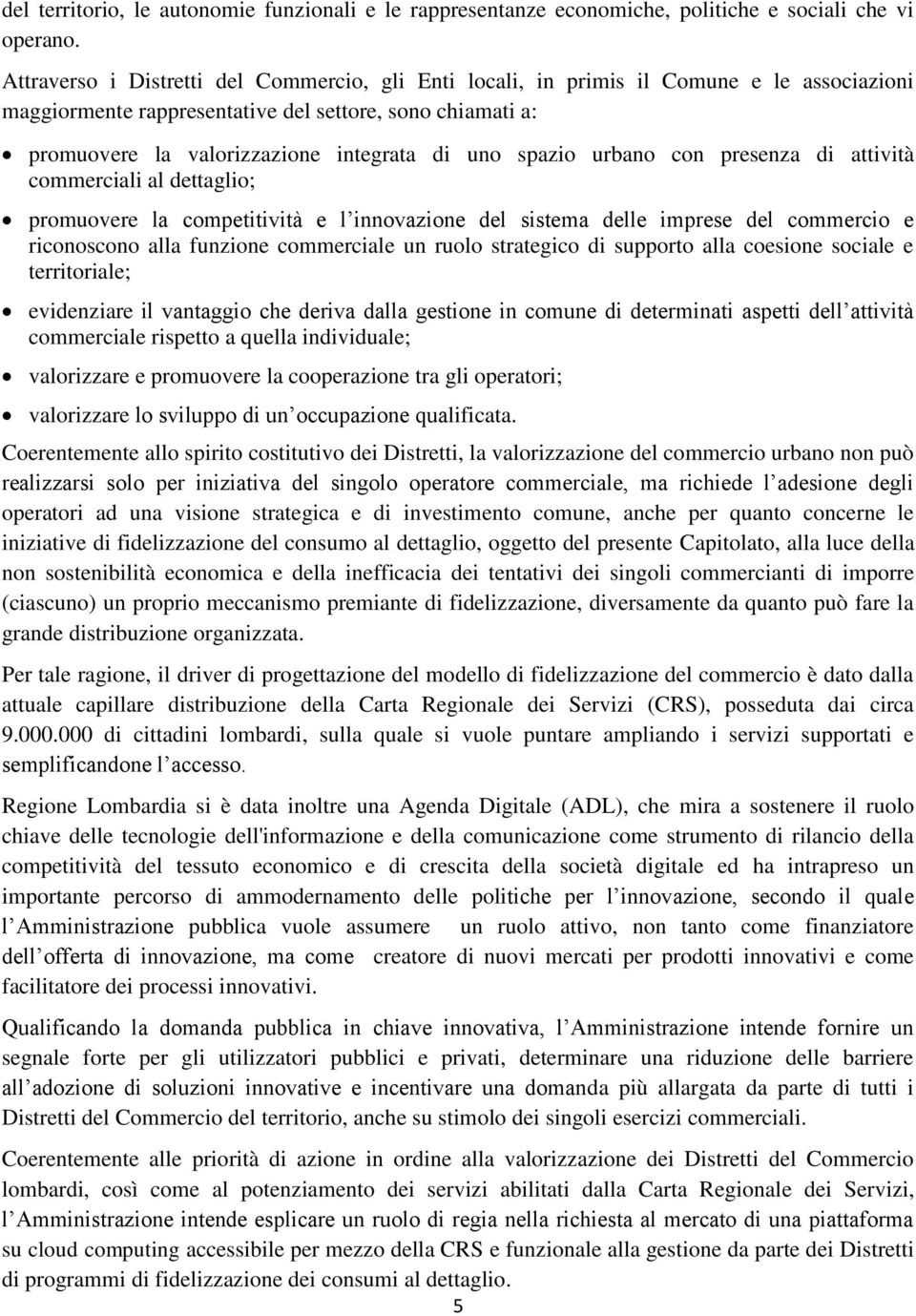 spazio urbano con presenza di attività commerciali al dettaglio; promuovere la competitività e l innovazione del sistema delle imprese del commercio e riconoscono alla funzione commerciale un ruolo