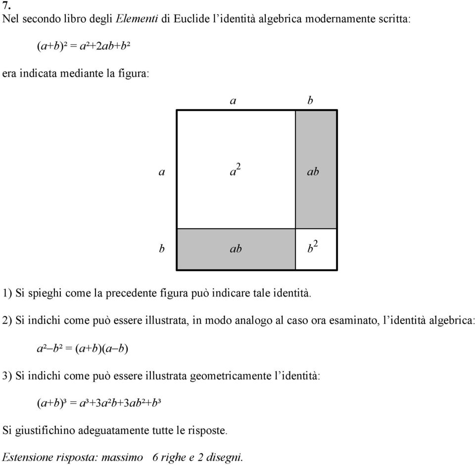 ) Si indichi come può essere illustrata, in modo analogo al caso ora esaminato, l identità algebrica: a² b² = (a+b)(a b) 3) Si indichi