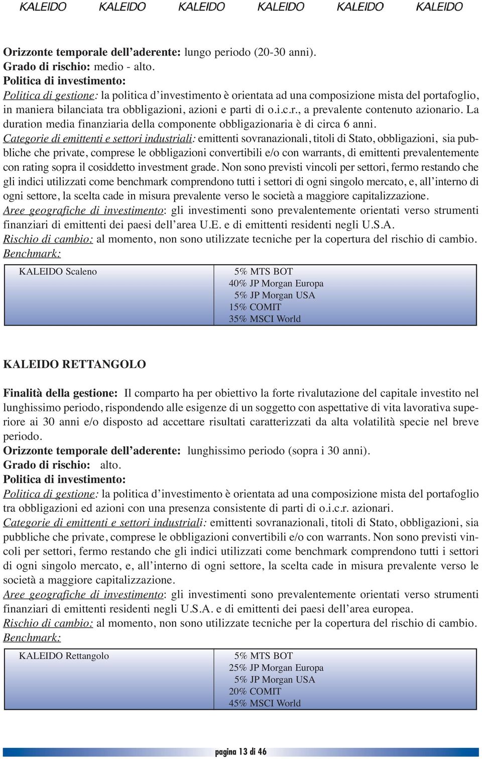 La duration media finanziaria della componente obbligazionaria è di circa 6 anni.