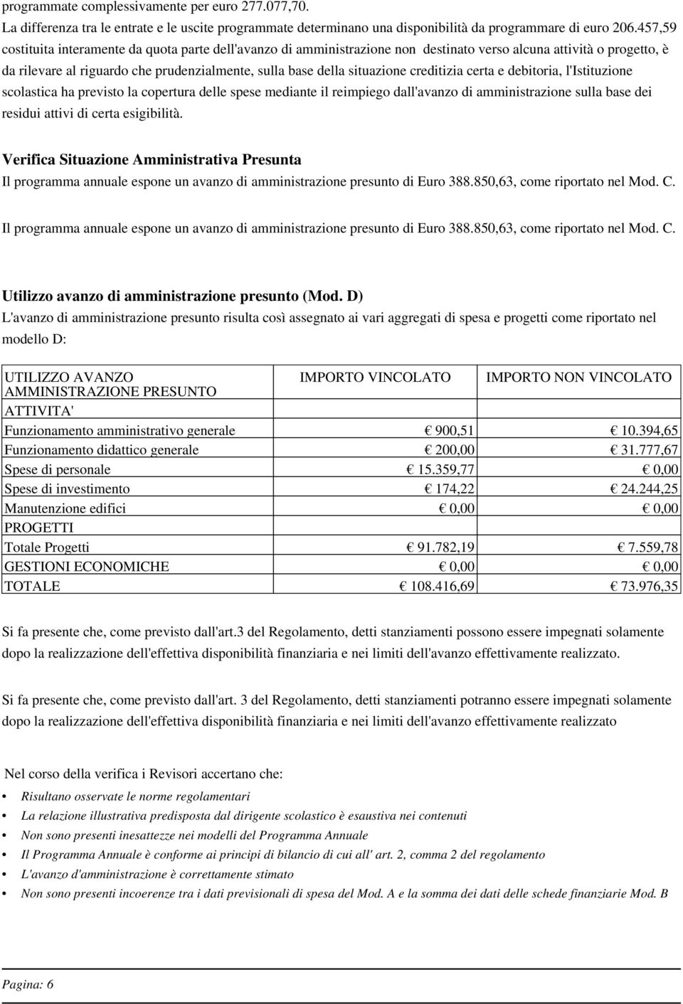 creditizia certa e debitoria, l'istituzione scolastica ha previsto la copertura delle spese mediante il reimpiego dall'avanzo di amministrazione sulla base dei residui attivi di certa esigibilità.