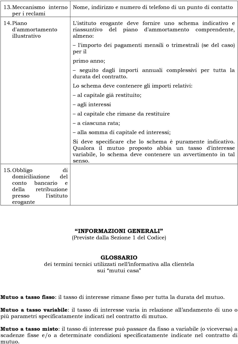 indicativo e riassuntivo del piano d'ammortamento comprendente, almeno: l'importo dei pagamenti mensili o trimestrali (se del caso) per il primo anno; seguito dagli importi annuali complessivi per