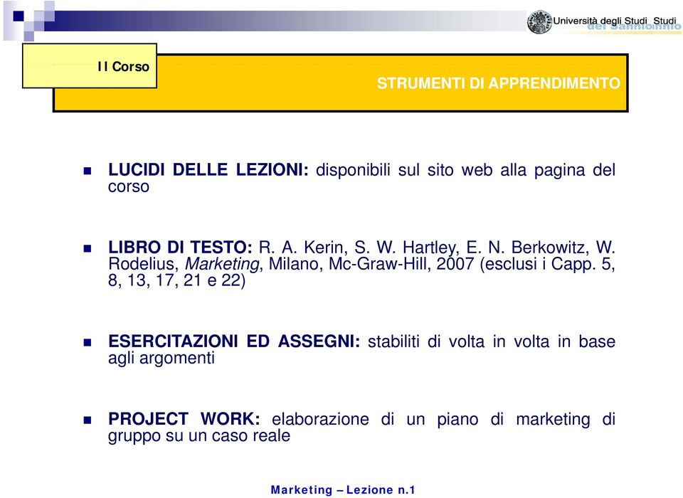 Rodelius, Marketing, Milano, Mc-Graw-Hill, 2007 (esclusi i Capp.