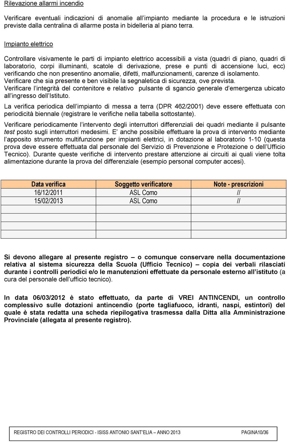 accensione luci, ecc) verificando che non presentino anomalie, difetti, malfunzionamenti, carenze di isolamento. Verificare che sia presente e ben visibile la segnaletica di sicurezza, ove prevista.