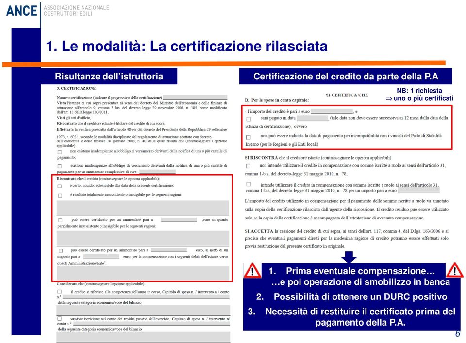 Prima eventuale compensazione e poi operazione di smobilizzo in banca 2.