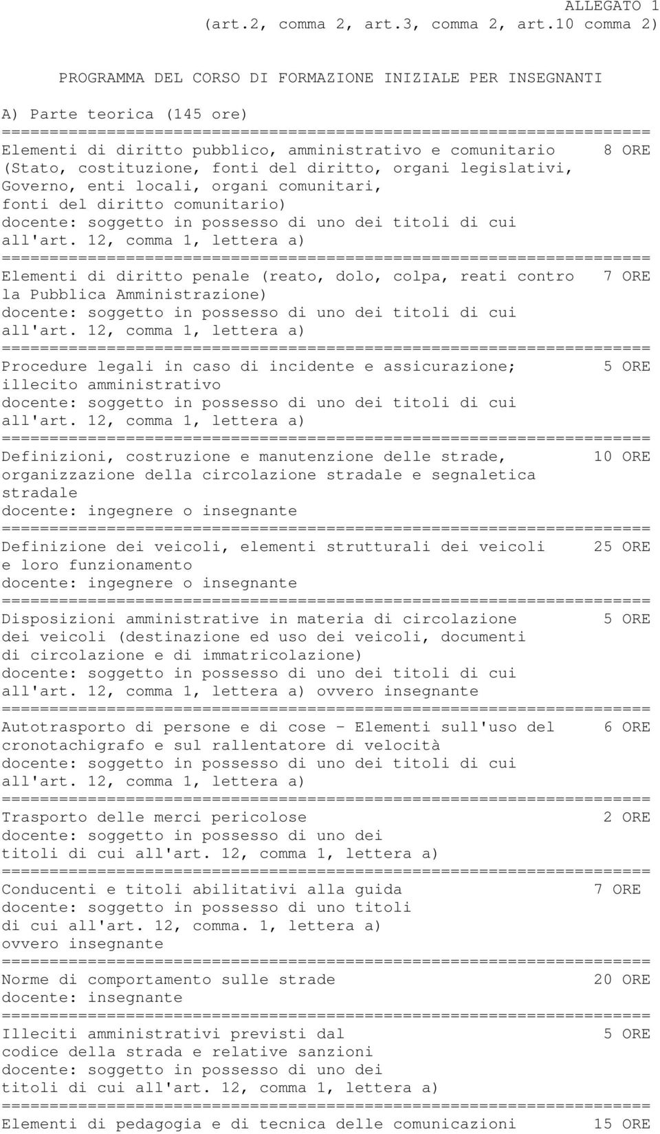 diritto, organi legislativi, Governo, enti locali, organi comunitari, fonti del diritto comunitario) docente: soggetto in possesso di uno dei titoli di cui all'art.