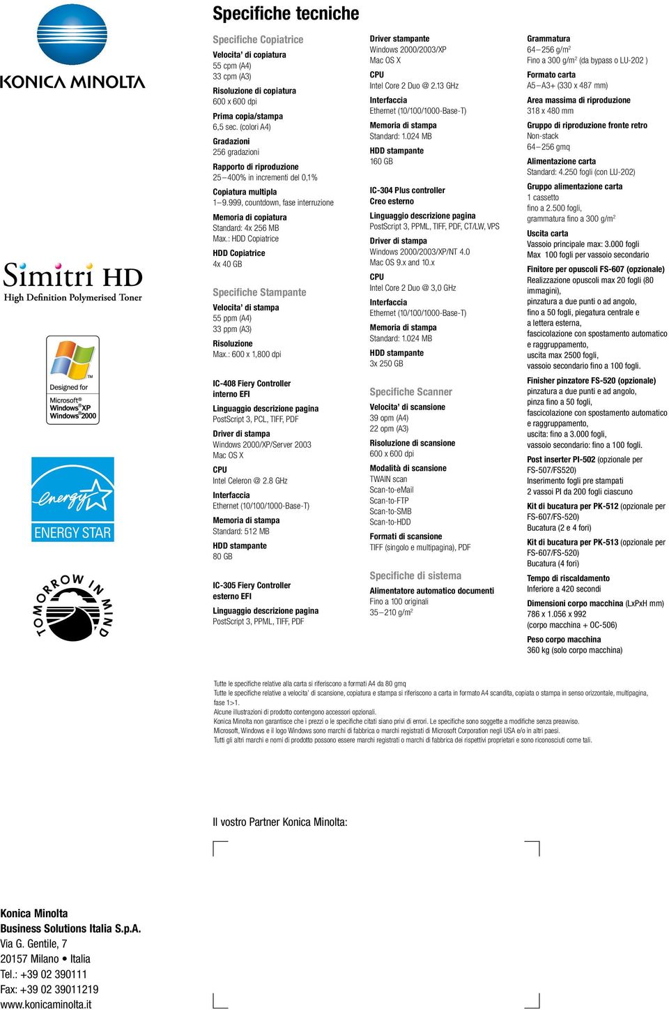 : HDD Copiatrice HDD Copiatrice 4x 40 GB Specifiche Stampante Velocita di stampa 55 ppm (A4) 33 ppm (A3) Risoluzione Max.