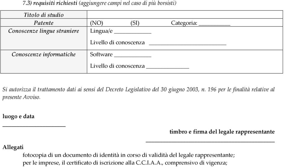 Legislativo del 30 giugno 2003, n. 196 per le finalità relative al presente Avviso.