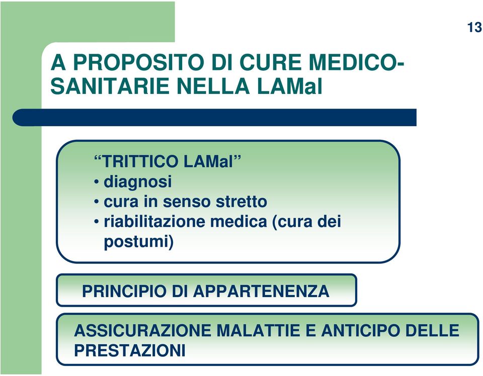 riabilitazione medica (cura dei postumi) PRINCIPIO DI