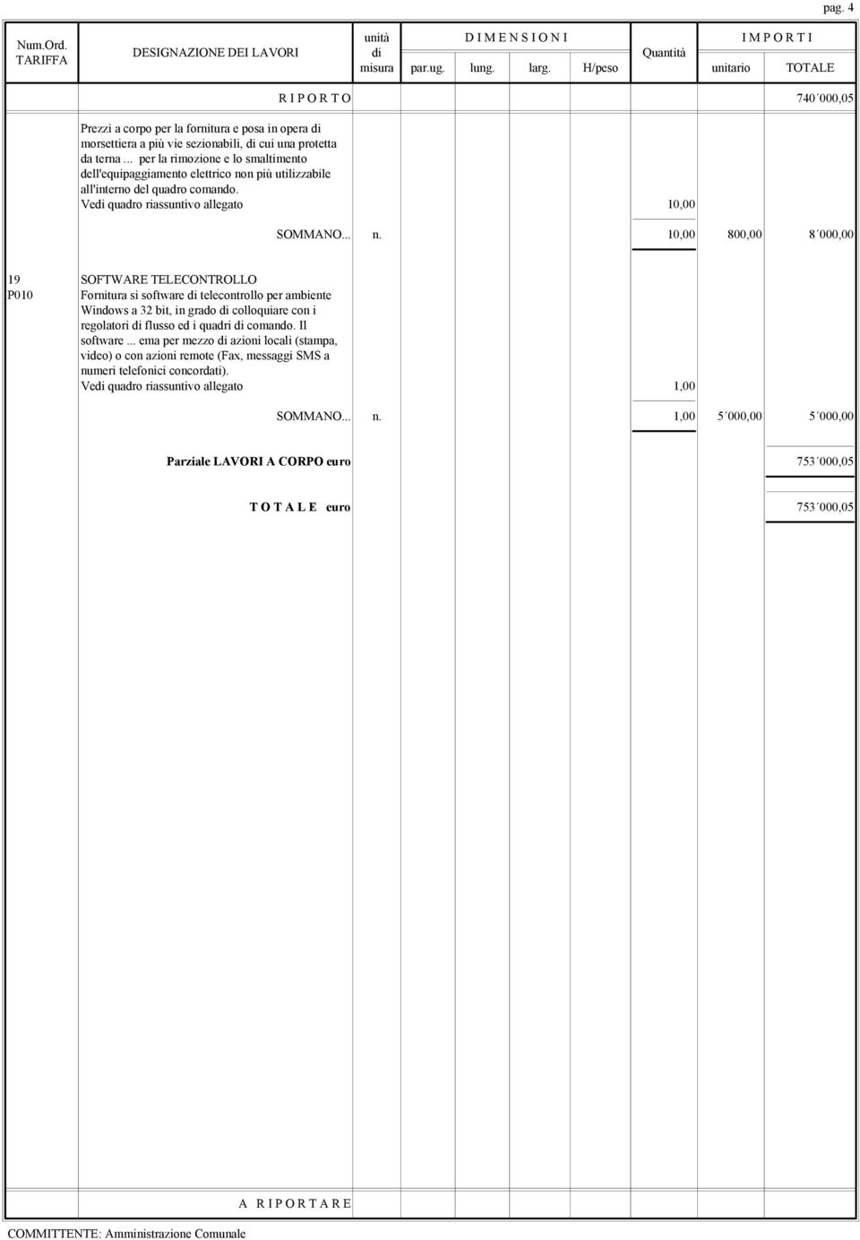 n più utilizzabile all'interno del quadro comando. Vedi quadro riassuntivo allegato 10,00 SOMMANO... n.