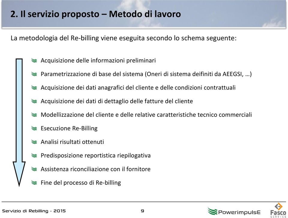 contrattuali Acquisizione dei dati di dettaglio delle fatture del cliente Modellizzazione del cliente e delle relative caratteristiche tecnico commerciali