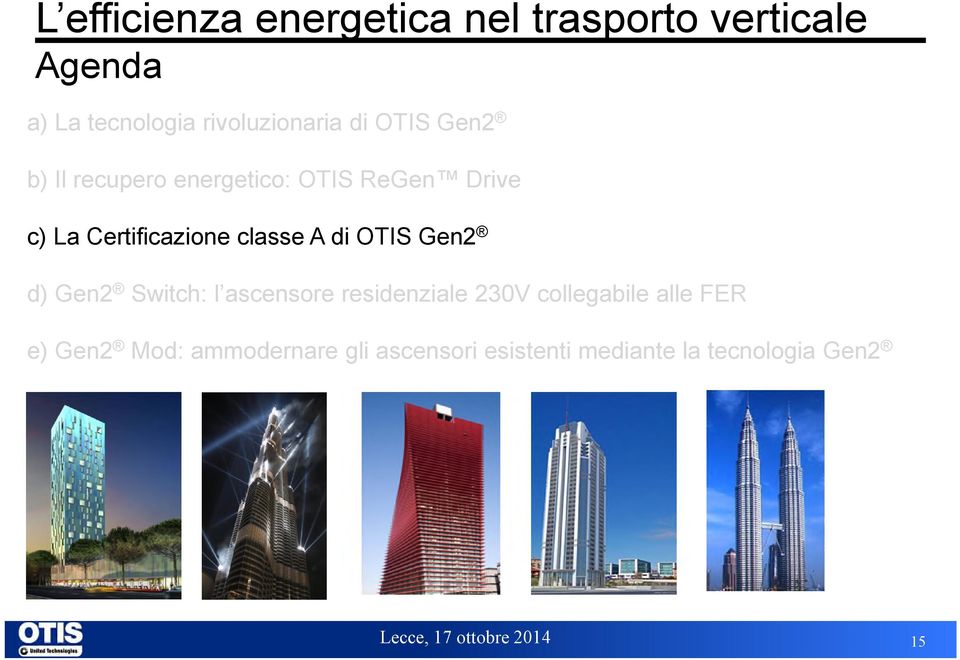 Certificazione classe A di OTIS Gen2 d) Gen2 Switch: l ascensore residenziale 230V